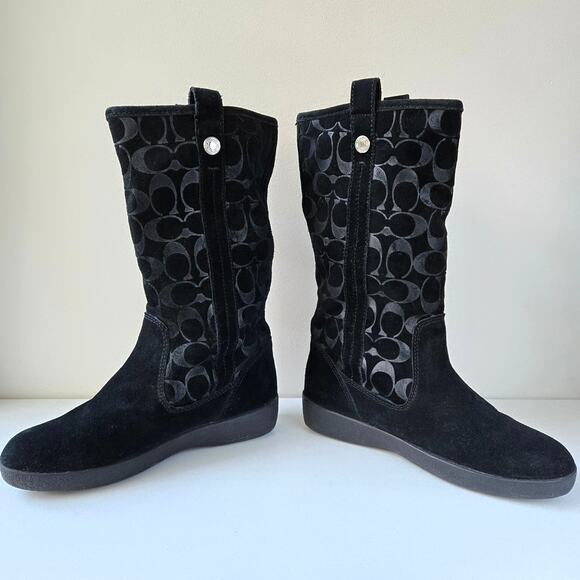 Coach Tullip Signature Print Suede Black Leather Fleece Winter Boots Womens 7 B - Picture 4 of 16